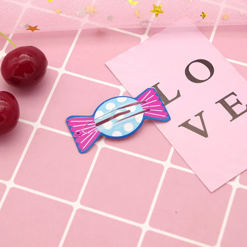 Metal children's barrette with colourful baking varnish fruit design for hair
