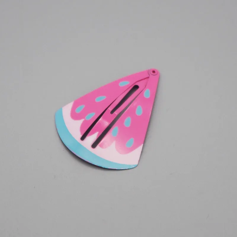 Metal children's barrette with colourful baking varnish fruit design for hair