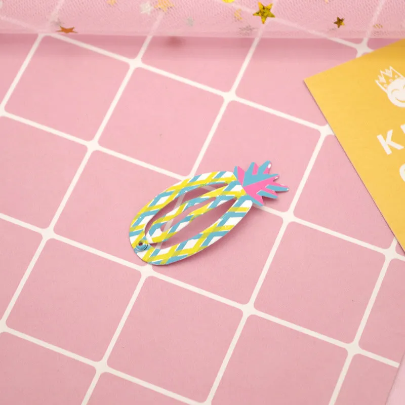Metal children's barrette with colourful baking varnish fruit design for hair