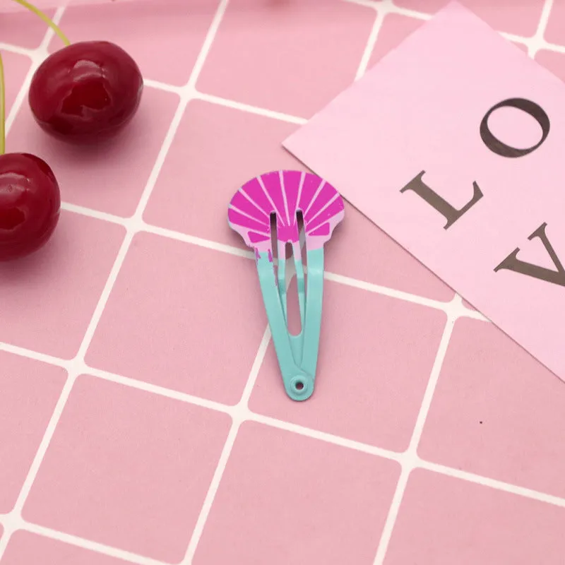 Metal children's barrette with colourful baking varnish fruit design for hair