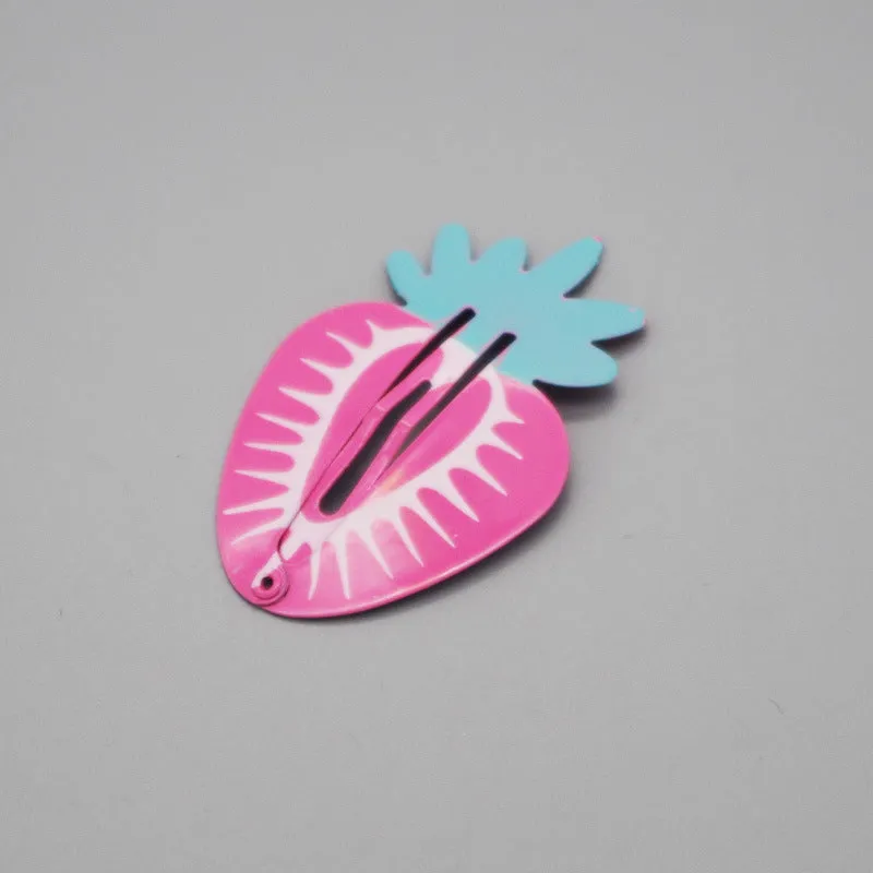 Metal children's barrette with colourful baking varnish fruit design for hair