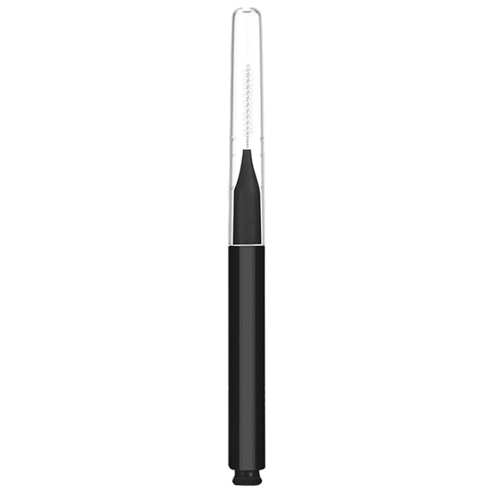 Set of micro eyebrow and lash brushes with protective caps in black, blue, purple, red, and white colours.