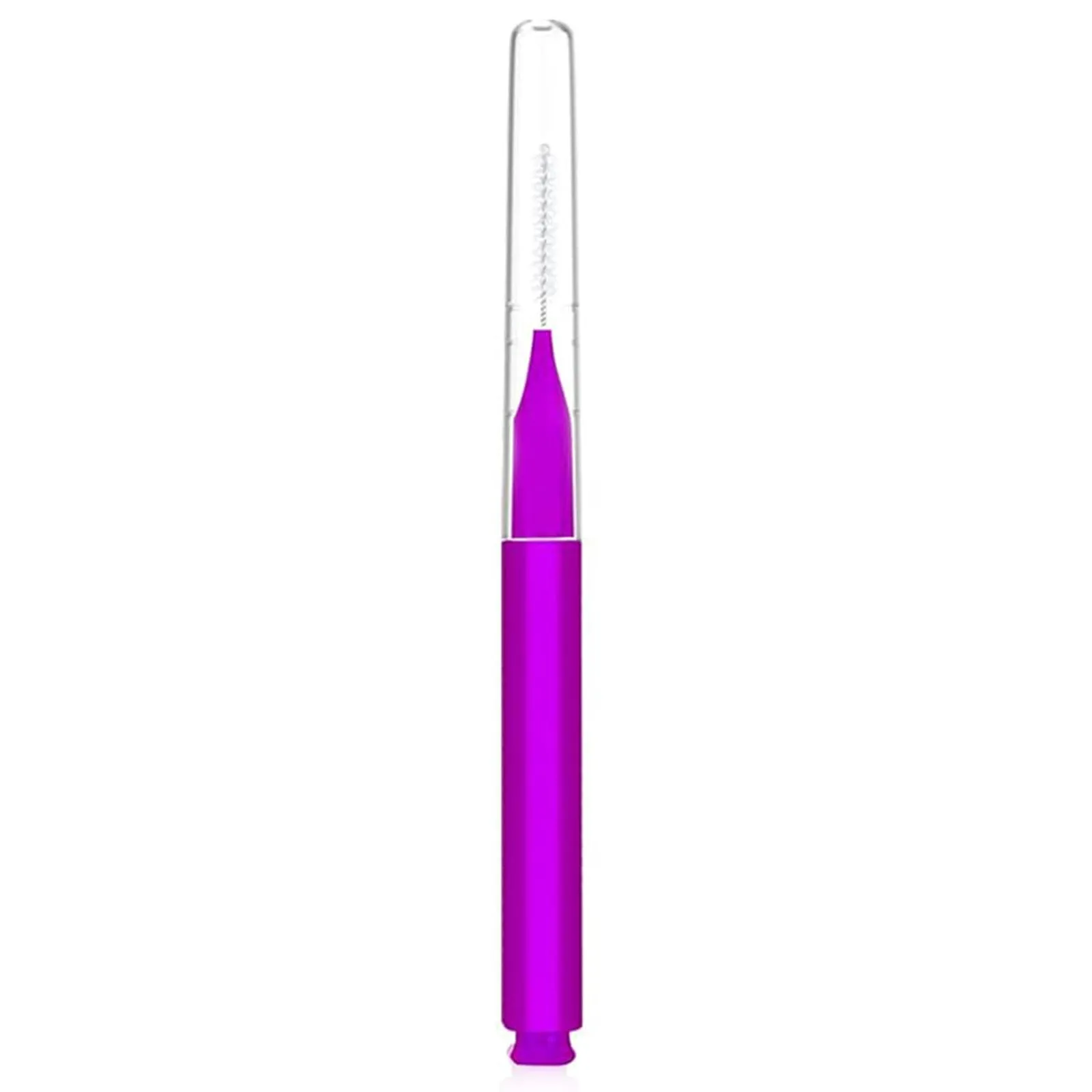 Set of micro eyebrow and lash brushes with protective caps in black, blue, purple, red, and white colours.
