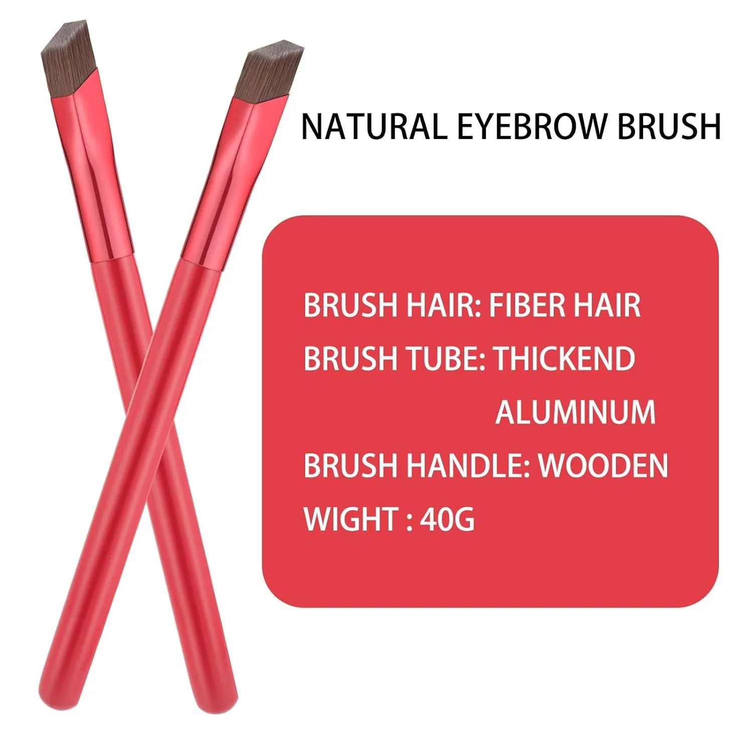 Square angled eyebrow brush with synthetic bristles and ergonomic handle