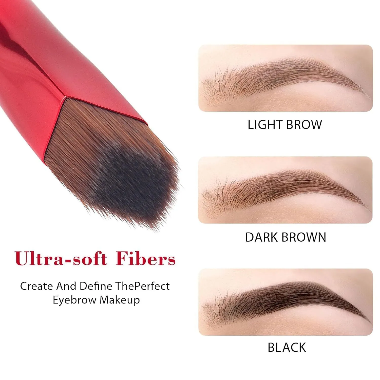 Square angled eyebrow brush with synthetic bristles and ergonomic handle