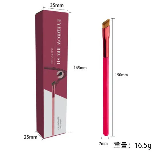 Square angled eyebrow brush with synthetic bristles and ergonomic handle