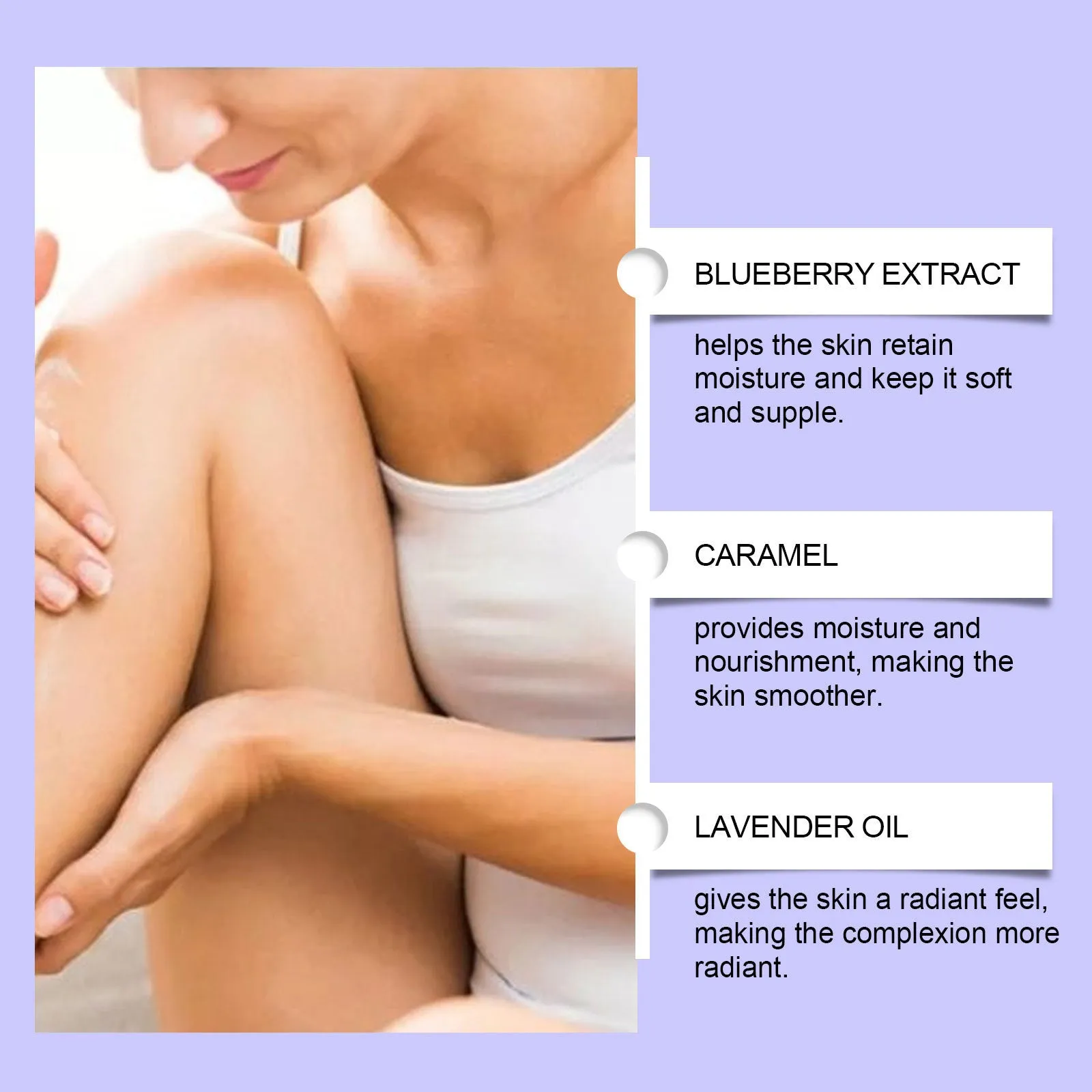 Blueberry Caramel Body Cream in 100g jar with glycerin and mineral oil formula