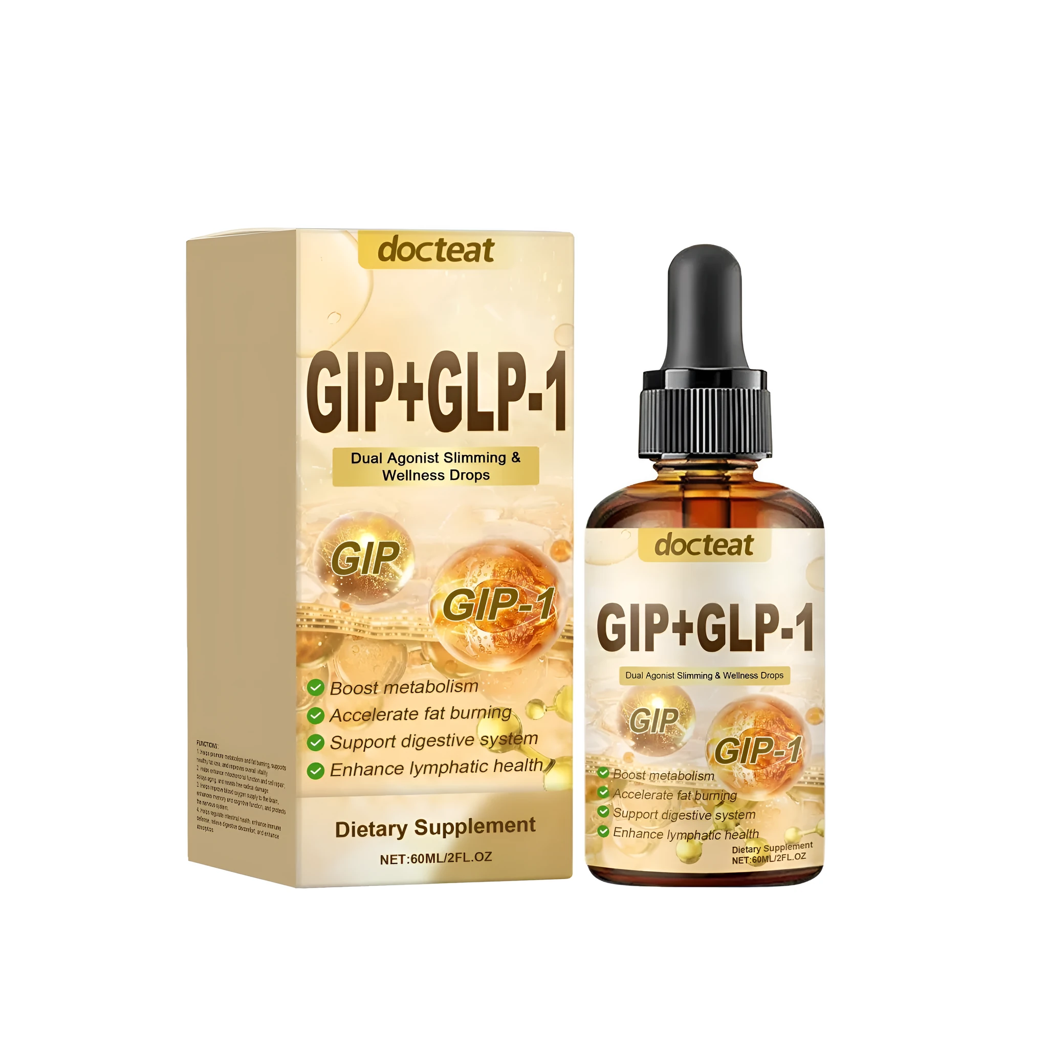 60ml bottle of Drip Health intestinal support drops with dropper