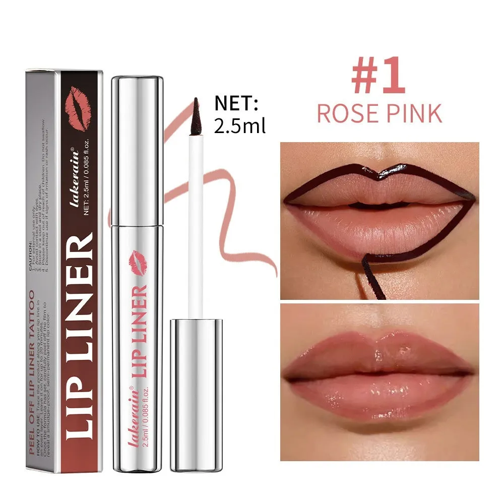 Matte finish pointed toe lip liner pencil with tear and pull design shown in rose pink colour