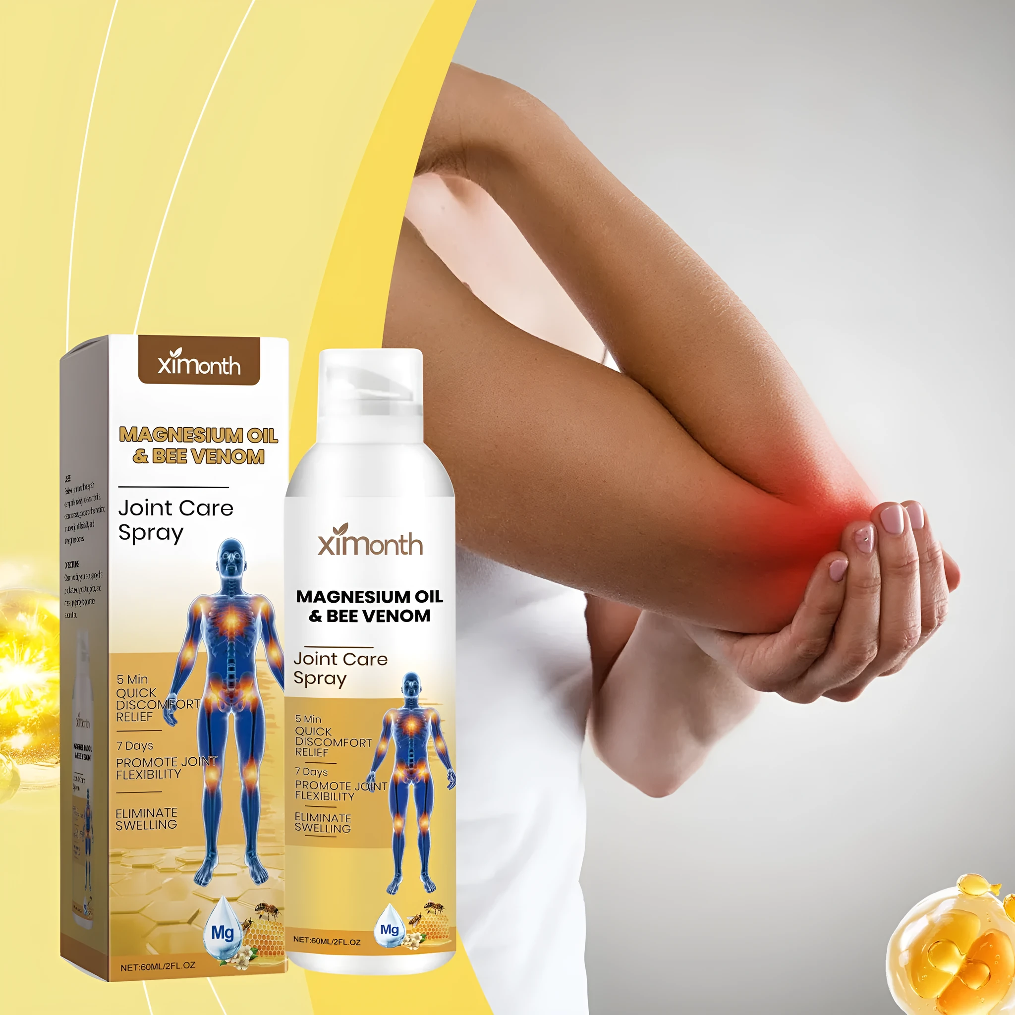 60ml joint care spray bottle with menthol and bee venom formula for moisturising relief