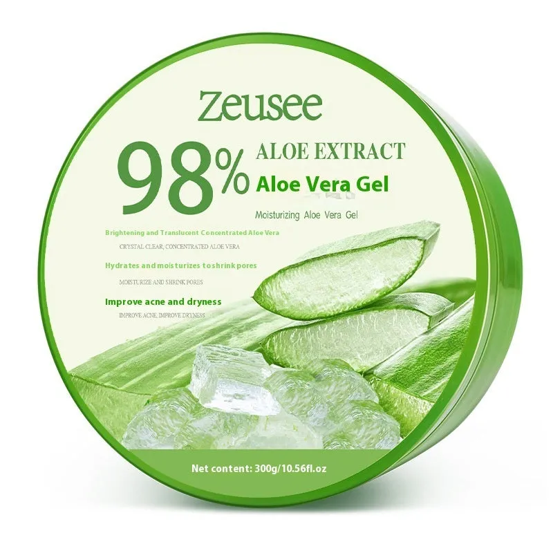 Jar of 98% or 99% aloe vera gel facial moisturiser with a spoon for acne control and post-sun repair.
