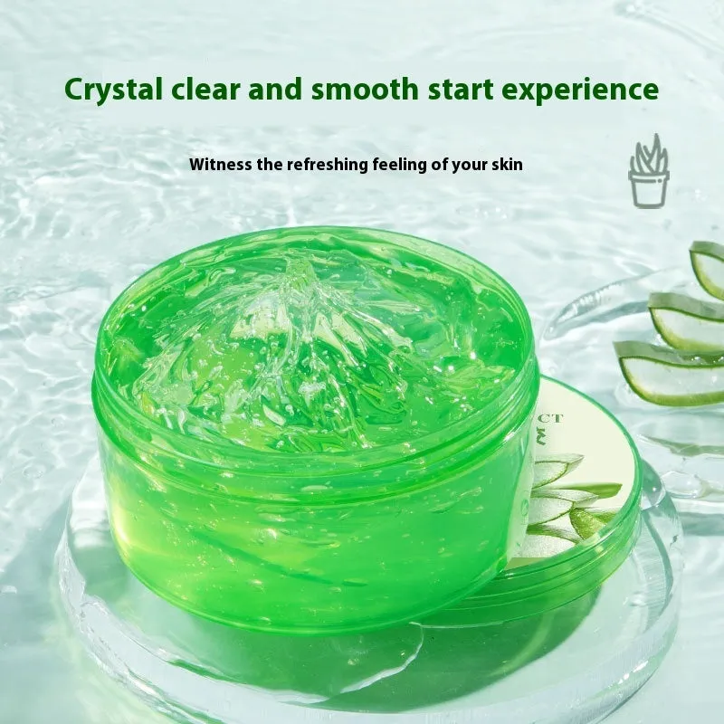 Jar of 98% or 99% aloe vera gel facial moisturiser with a spoon for acne control and post-sun repair.