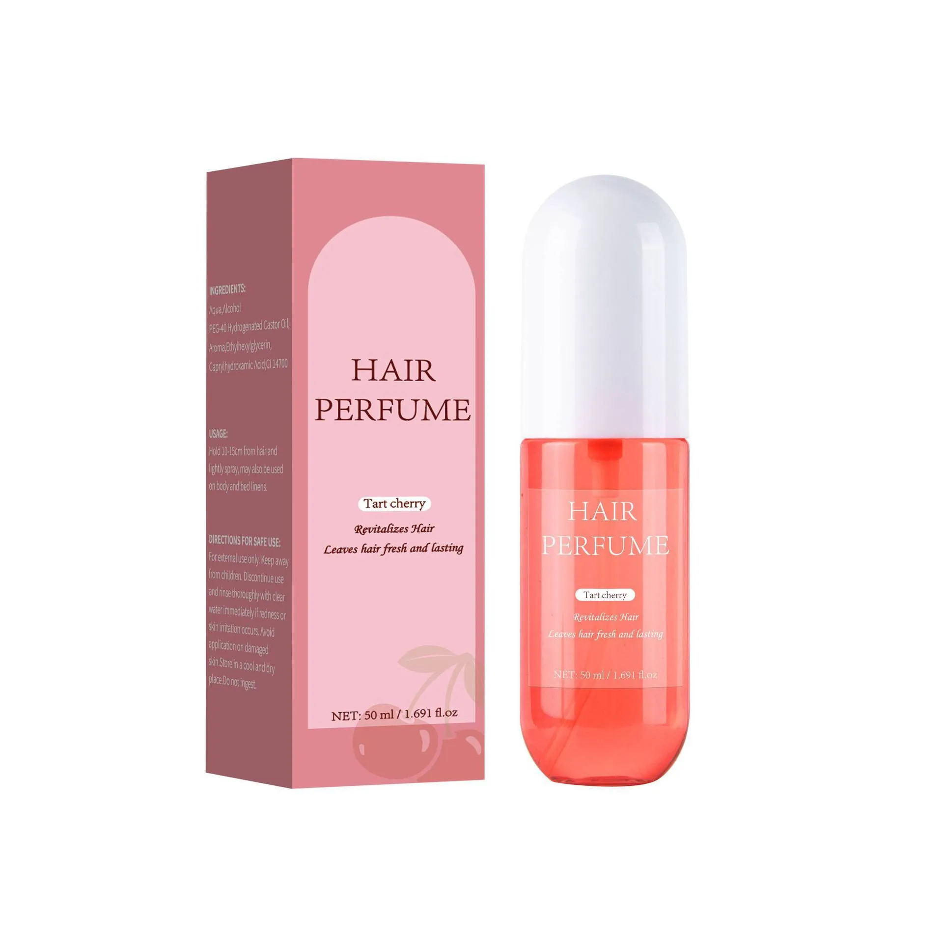 50ml Sour Cherry Hair Perfume bottle with spray nozzle for hair fragrance.