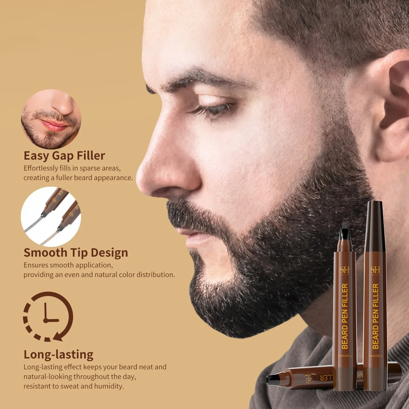 Men's sweatproof waterproof beard eyebrow pencil in black and dark brown shades