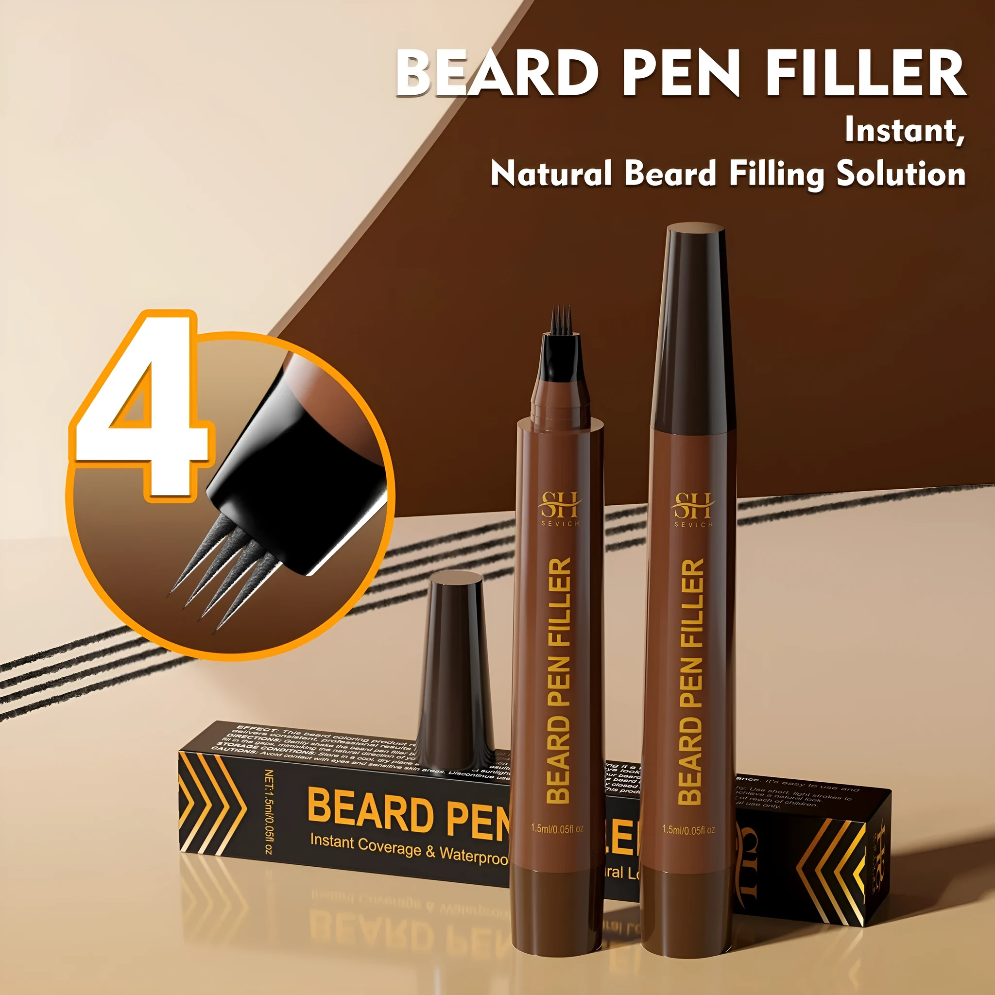 Men's sweatproof waterproof beard eyebrow pencil in black and dark brown shades