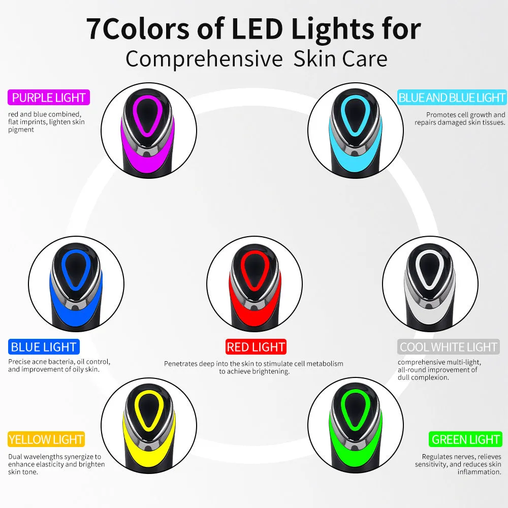 Black 7 colour light vibration face massage device with red blue LED therapy for eyes