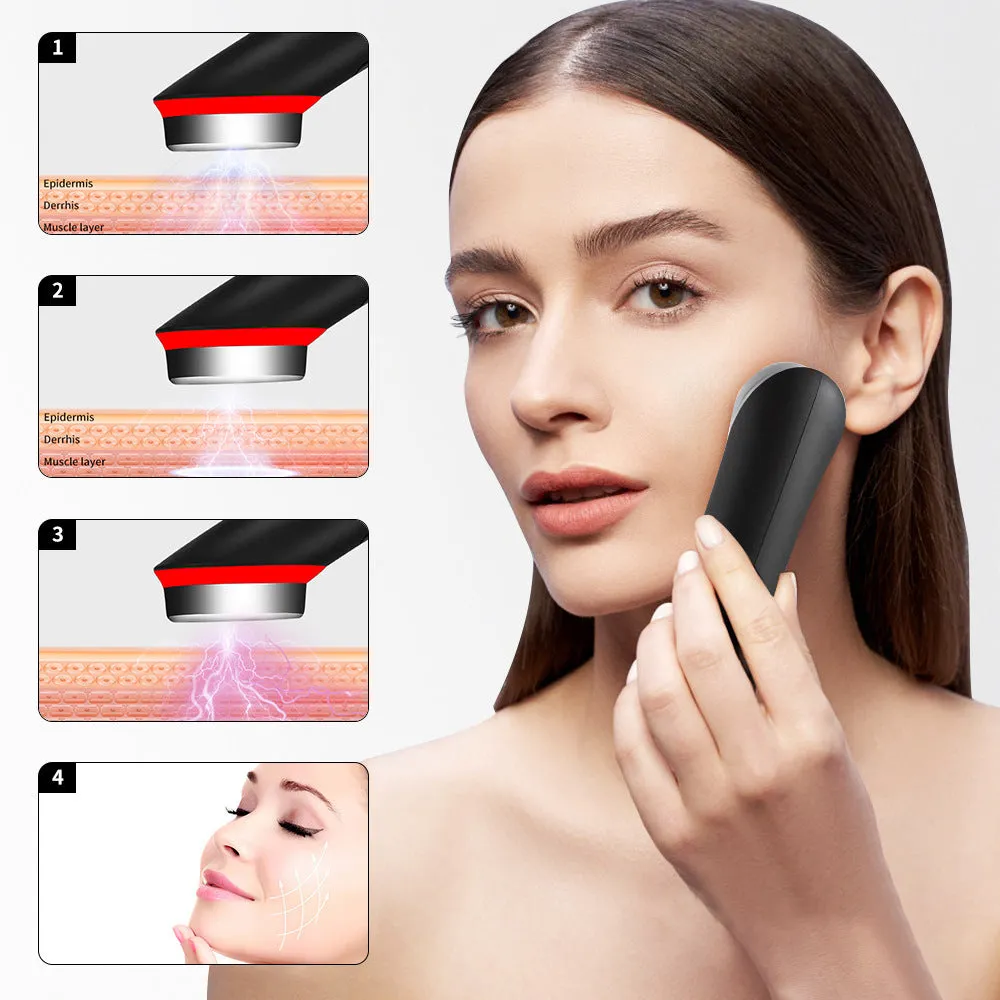Black 7 colour light vibration face massage device with red blue LED therapy for eyes