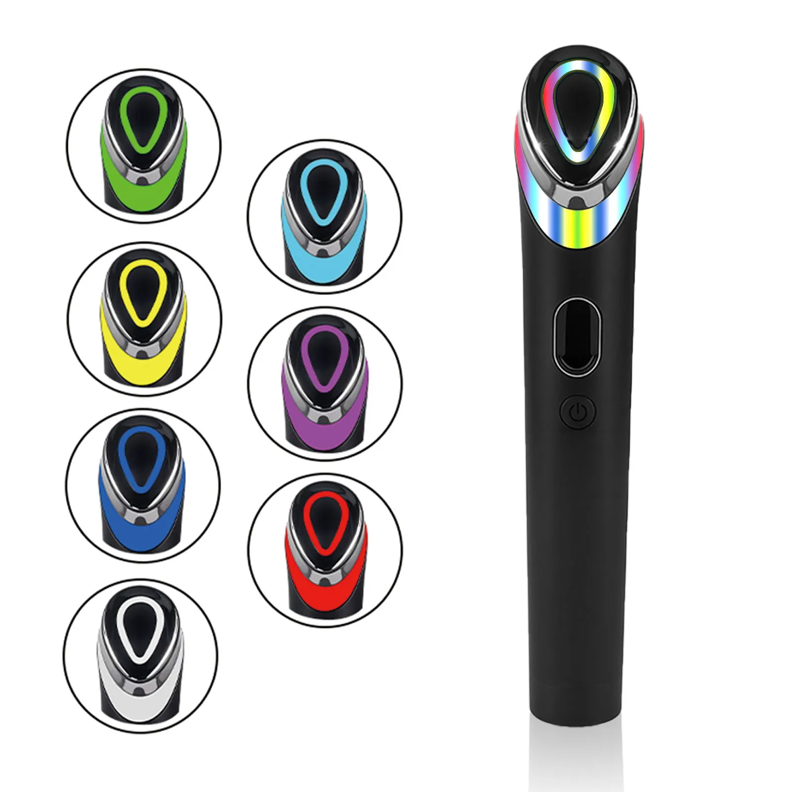 Black 7 colour light vibration face massage device with red blue LED therapy for eyes