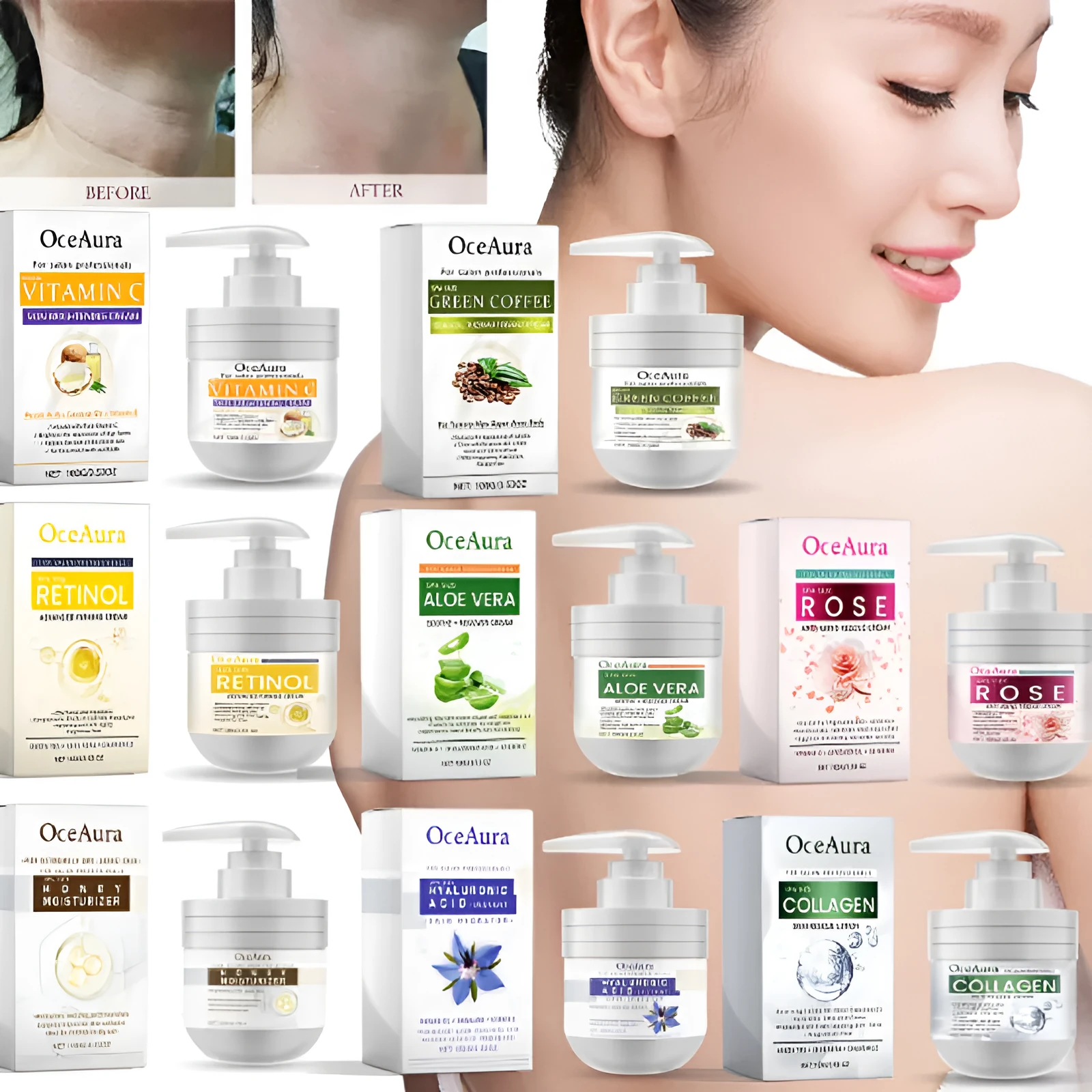 500ml jar of nourishing body cream with seven formulation options for different skin concerns