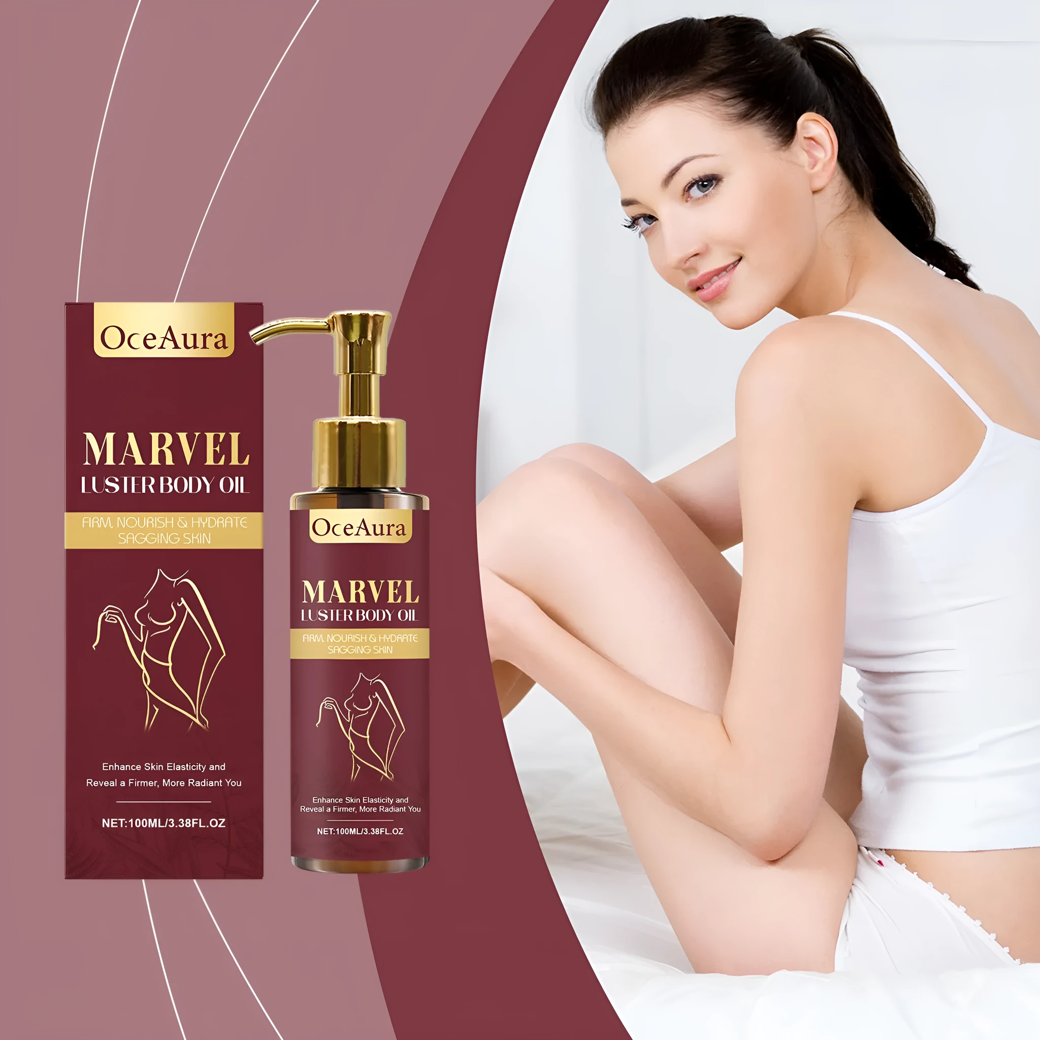 100ml bottle of Gloss Care body massage oil with jojoba, almond, camellia and grape seed oils