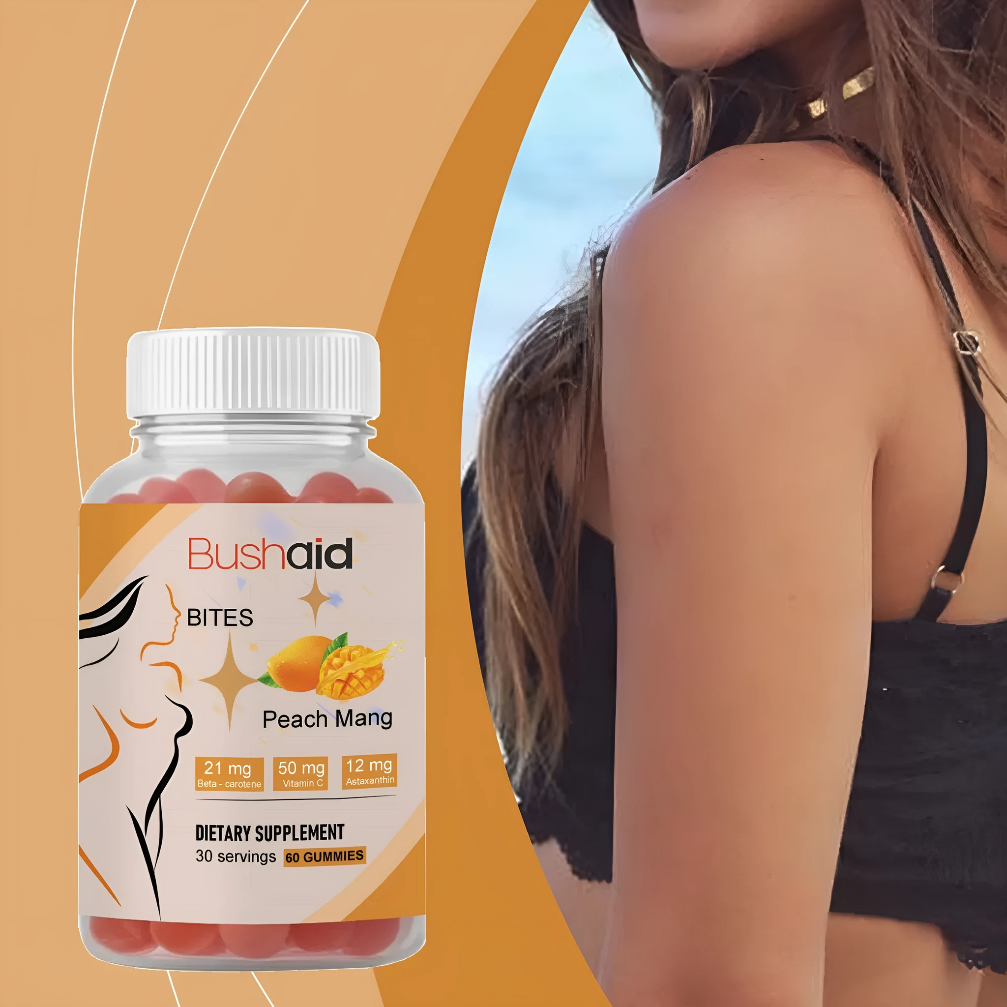 Bushaid Tanning Gummy Candies dietary supplement soft sweets 60 count pack