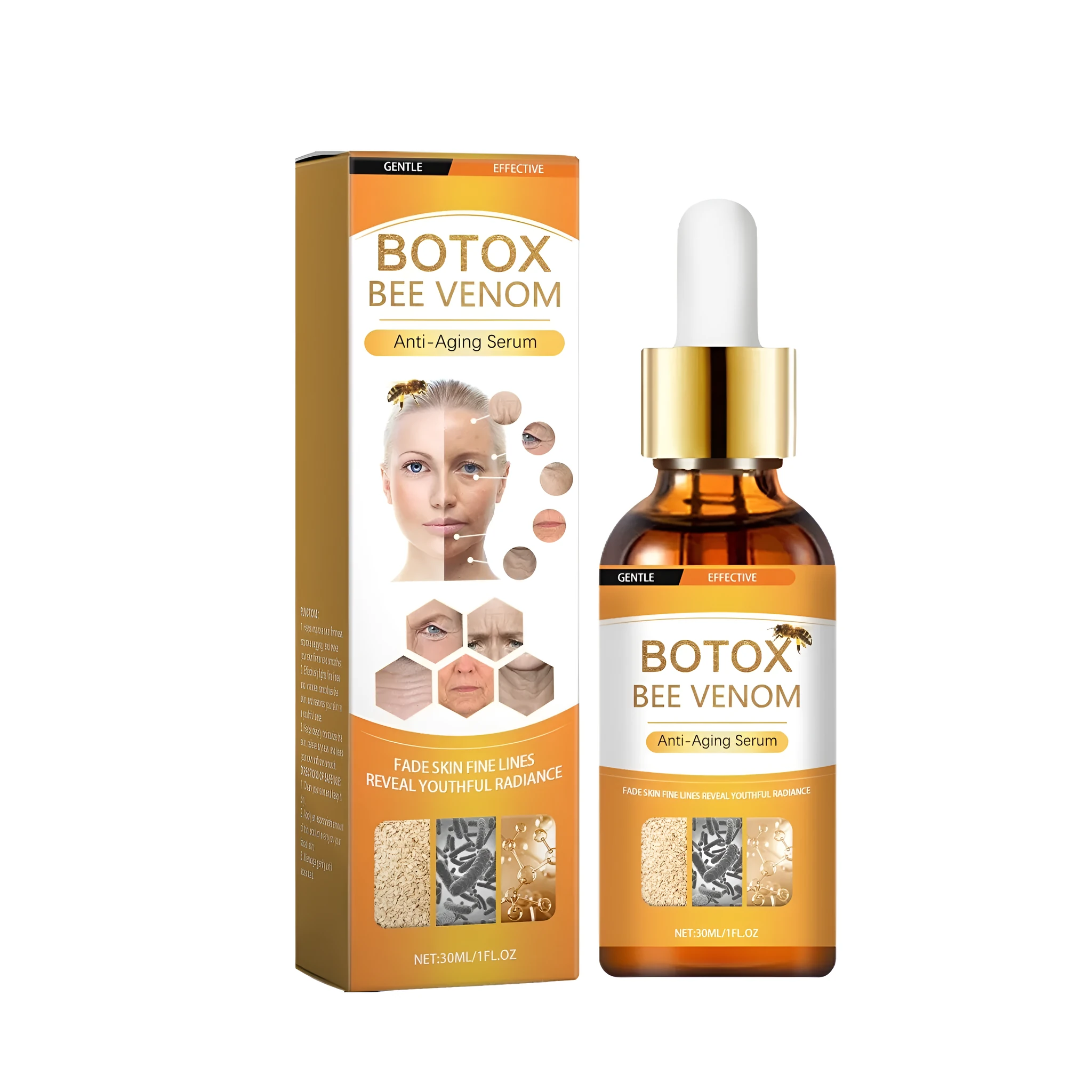30ml anti ageing liquid bottle with hyaluronic acid and bee venom essence