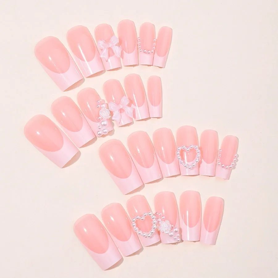 French Love Pearl removable fake nail stickers kit showing nail strips, jelly glue pot, and polish rub in colour XD93.