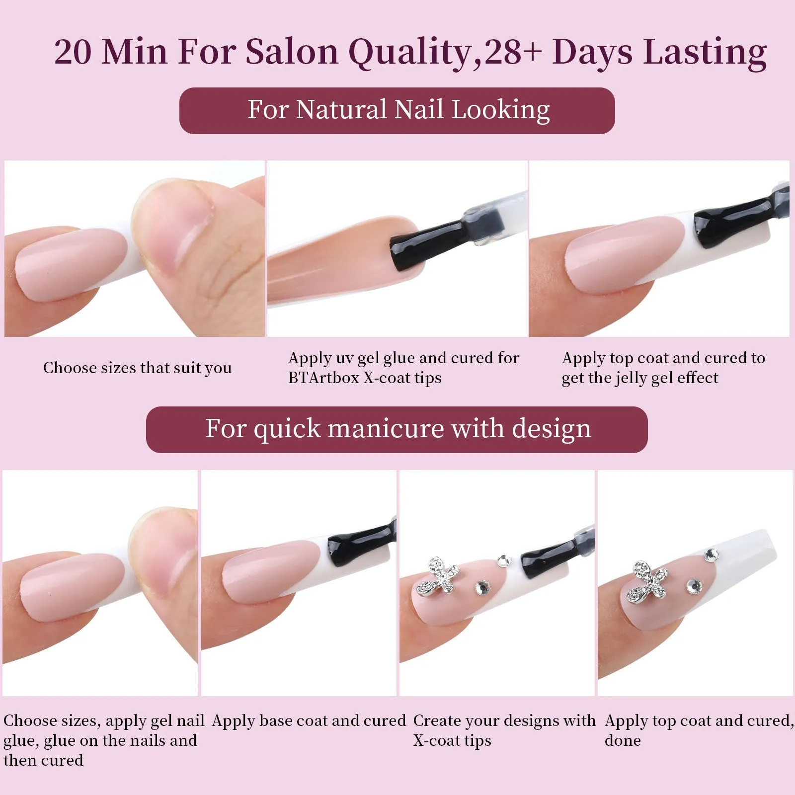 Box of 288 French manicure design nail stickers with seamless, ultra-thin removable decals.