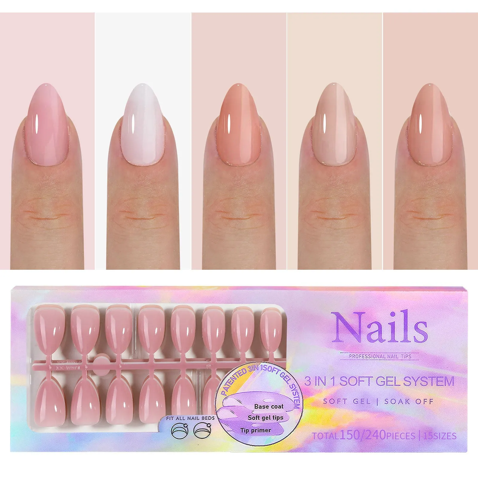 Removable nude nail stickers in 5-colour bare sets with ultra-thin seamless wear armour style