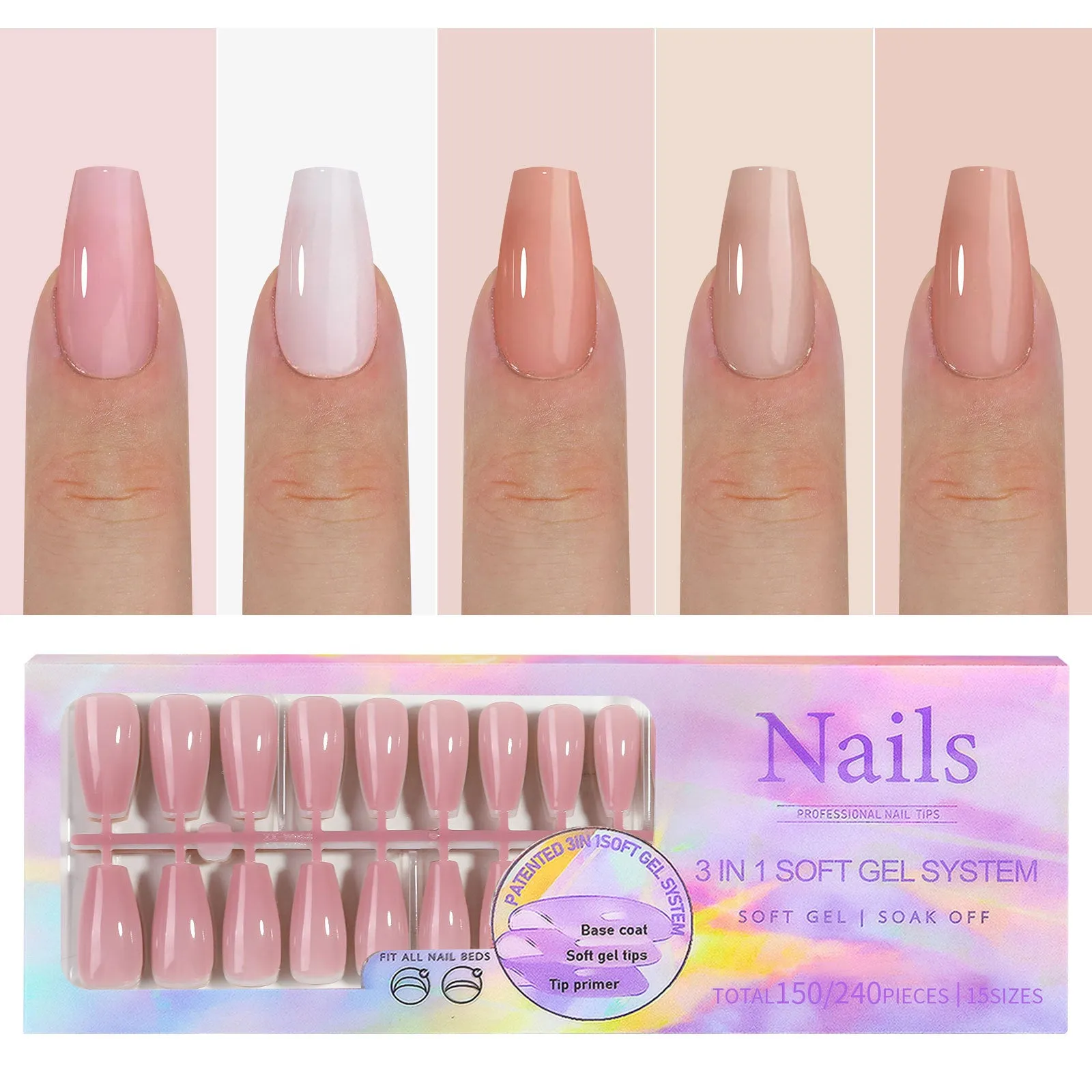 Removable nude nail stickers in 5-colour bare sets with ultra-thin seamless wear armour style