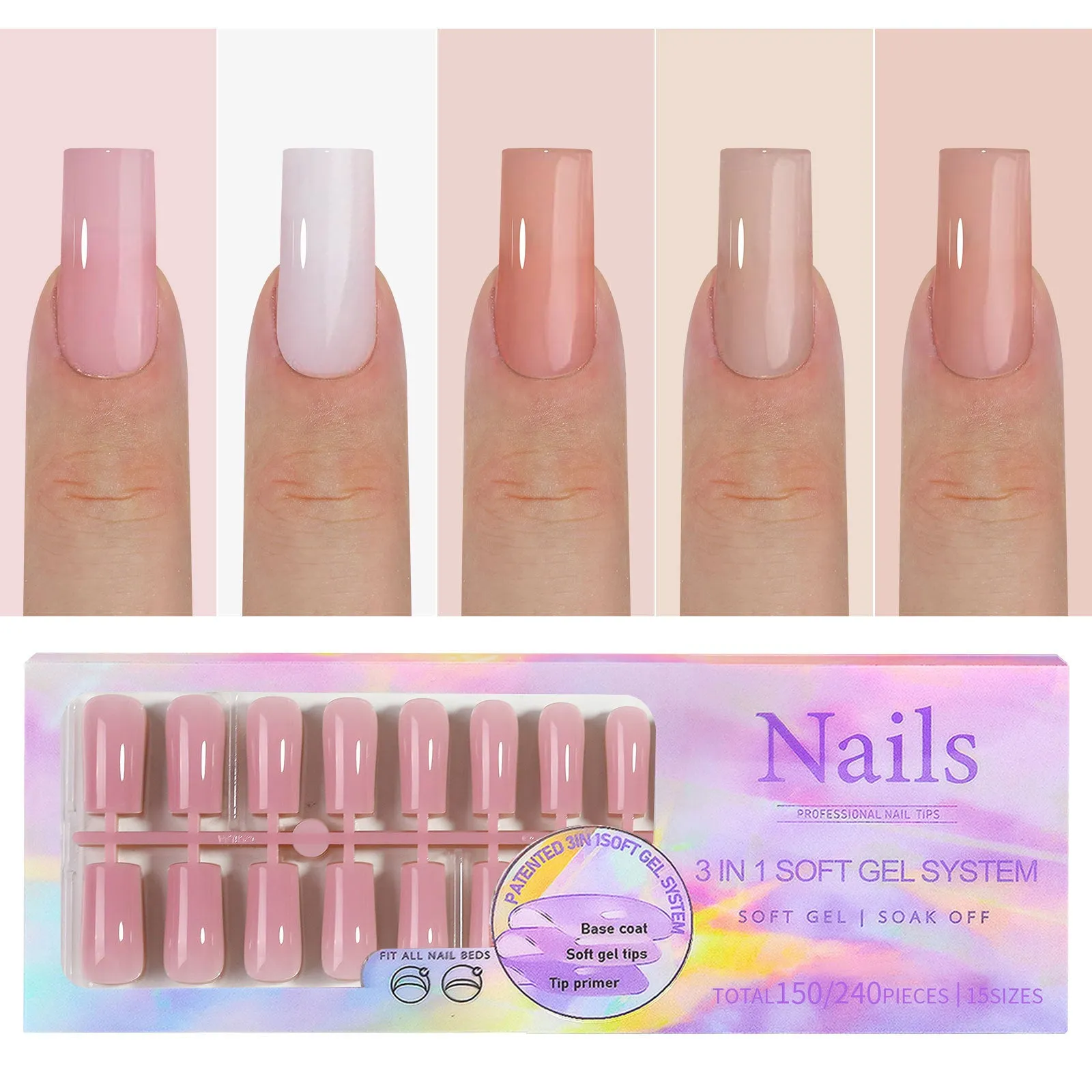 Removable nude nail stickers in 5-colour bare sets with ultra-thin seamless wear armour style