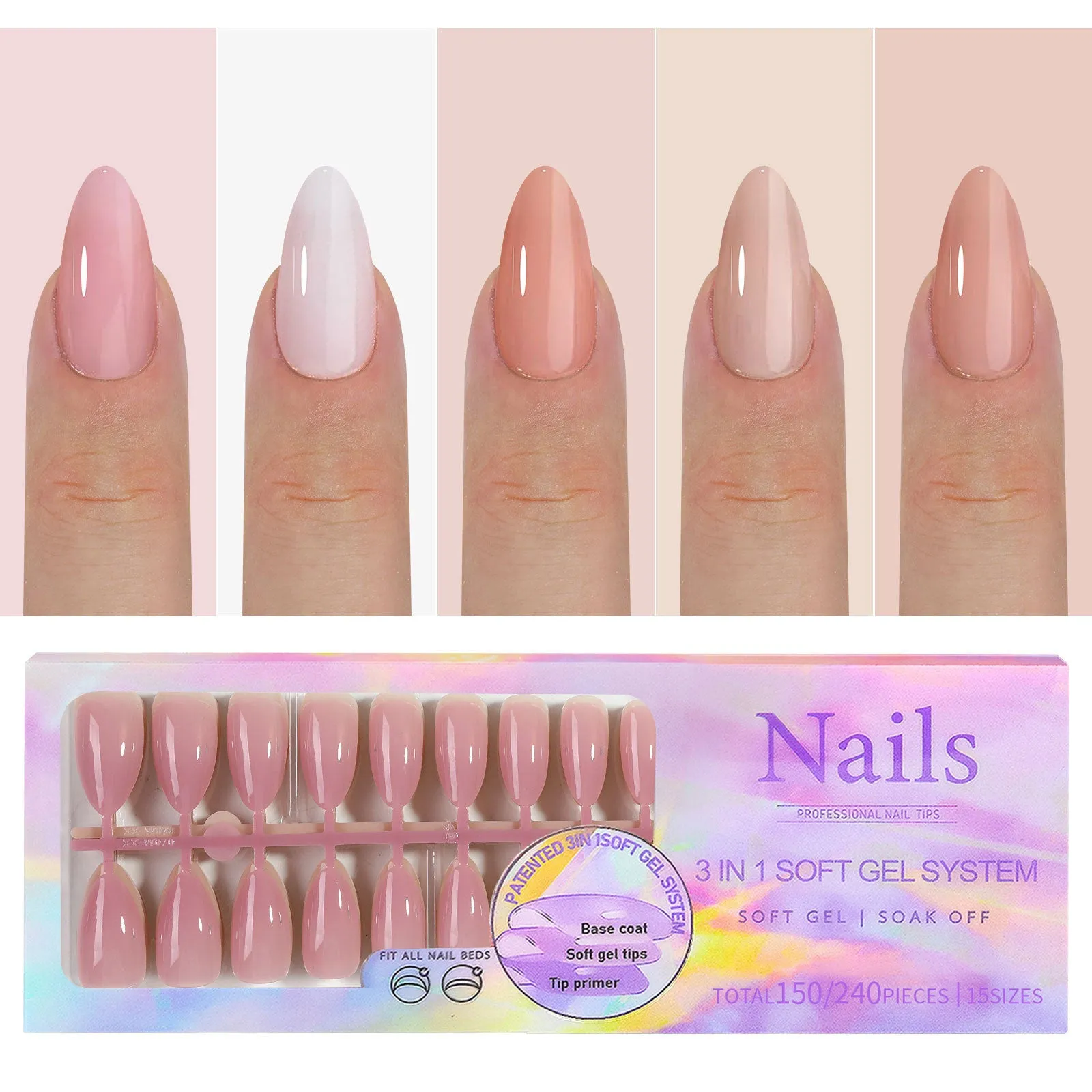 Removable nude nail stickers in 5-colour bare sets with ultra-thin seamless wear armour style