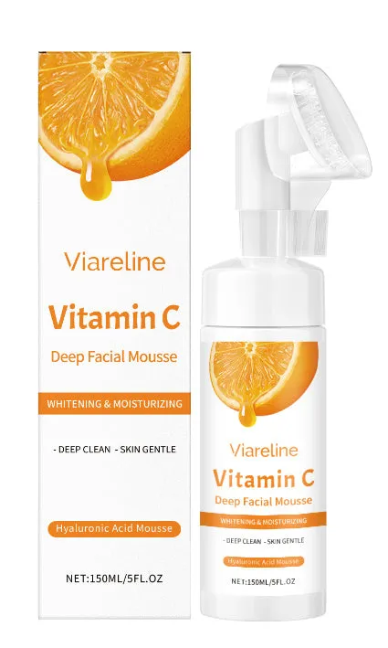 150 ml bottle of Vitamin C brightening facial cleansing mousse with hyaluronic acid and aloe extract.