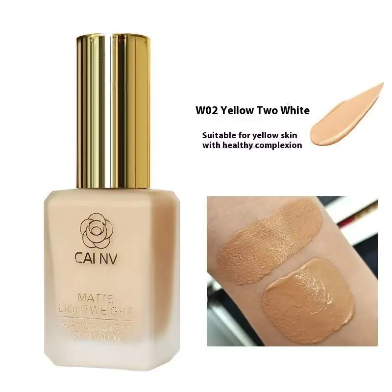 Liquid foundation bottle with discolouration resistance for mixed skin types in six shade options