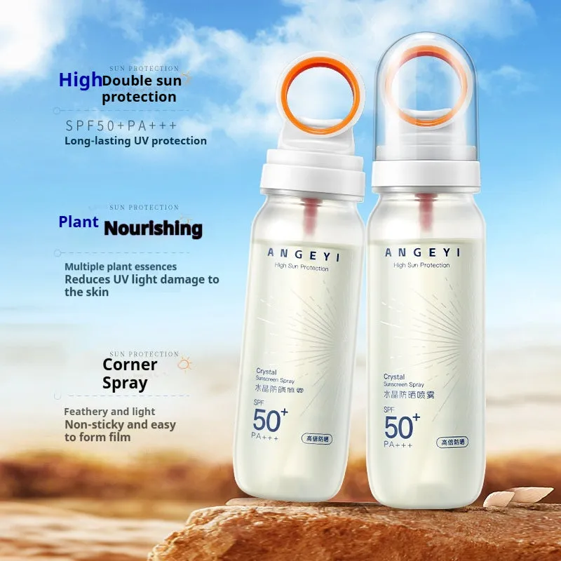 SPF50 crystal sunscreen spray bottle with 90ml content for full body UV protection