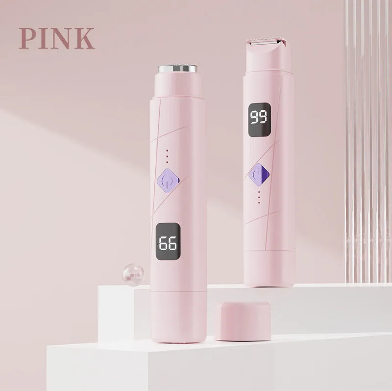 USB rechargeable women's hair removal shaver with digital display in gradient purple colour.