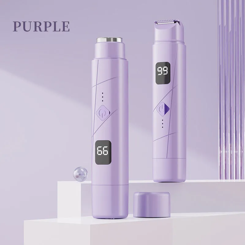 USB rechargeable women's hair removal shaver with digital display in gradient purple colour.