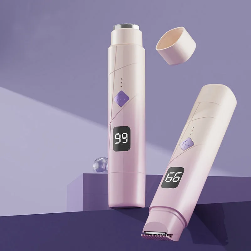 USB rechargeable women's hair removal shaver with digital display in gradient purple colour.