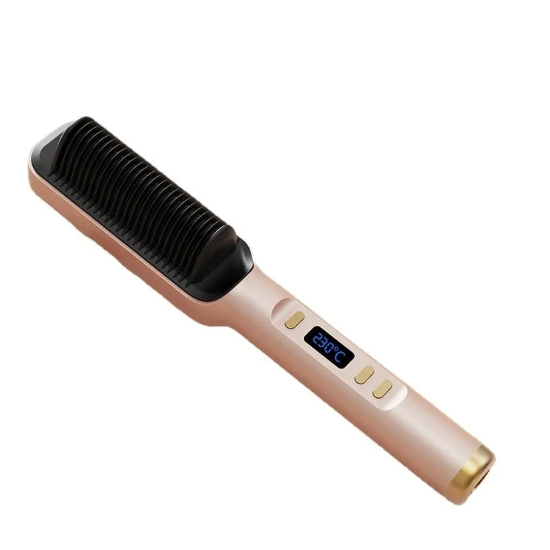Negative ion hair straightening comb with LCD display in seven colour options including avocado green and cherry pink