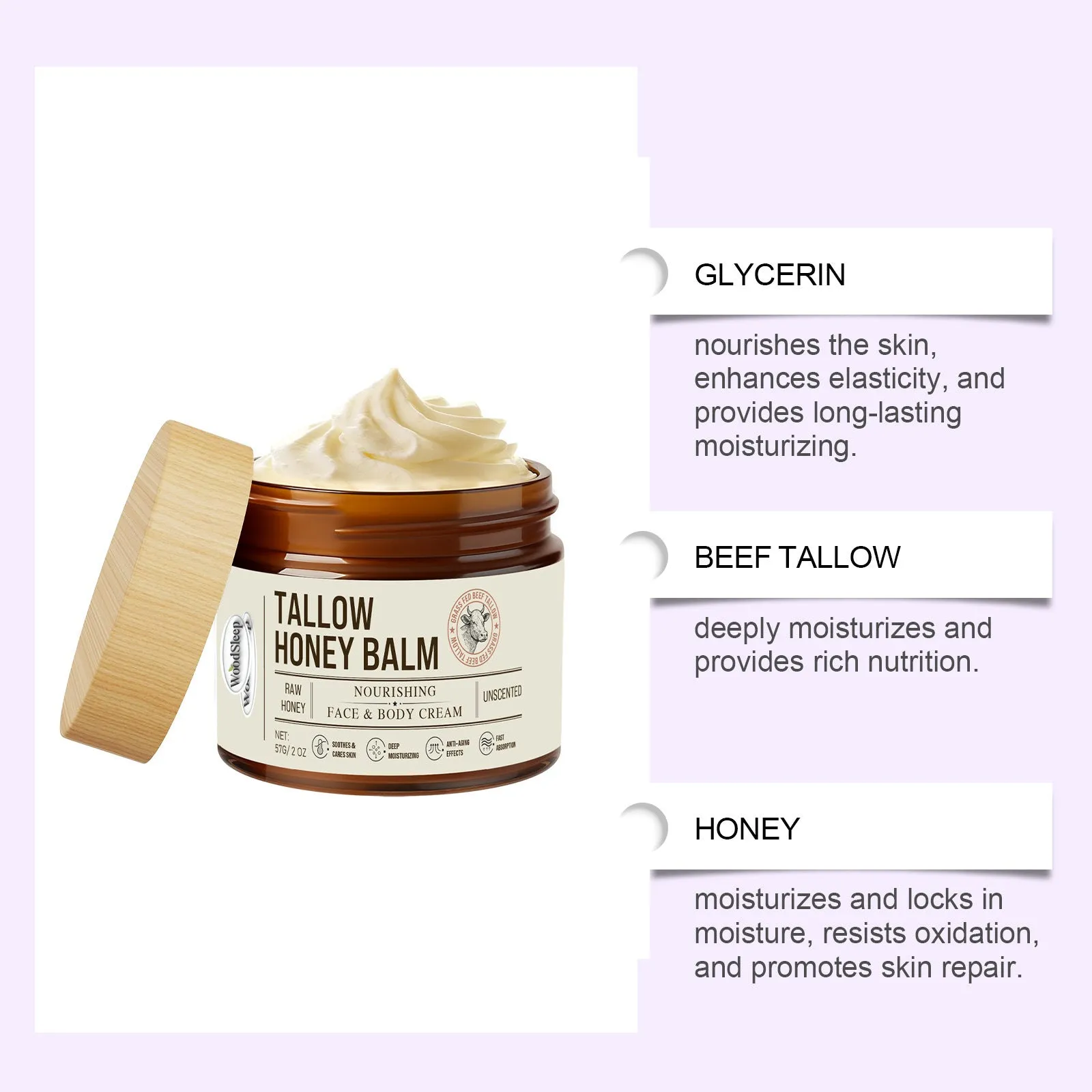 57g jar of tallow honey skin repair moisturising cream for facial and body application