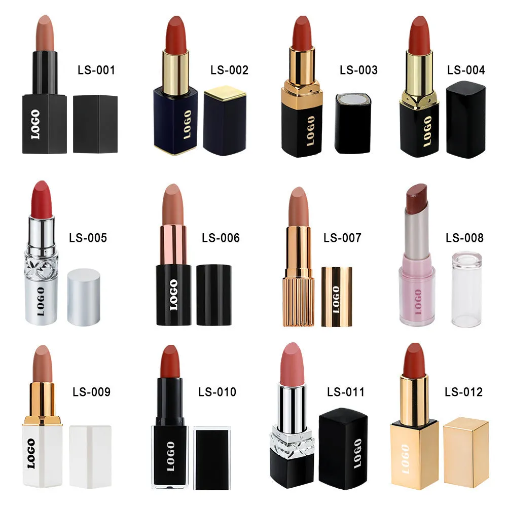 Matte finish lipstick in a tube, shown in one of 24 available waterproof shades.