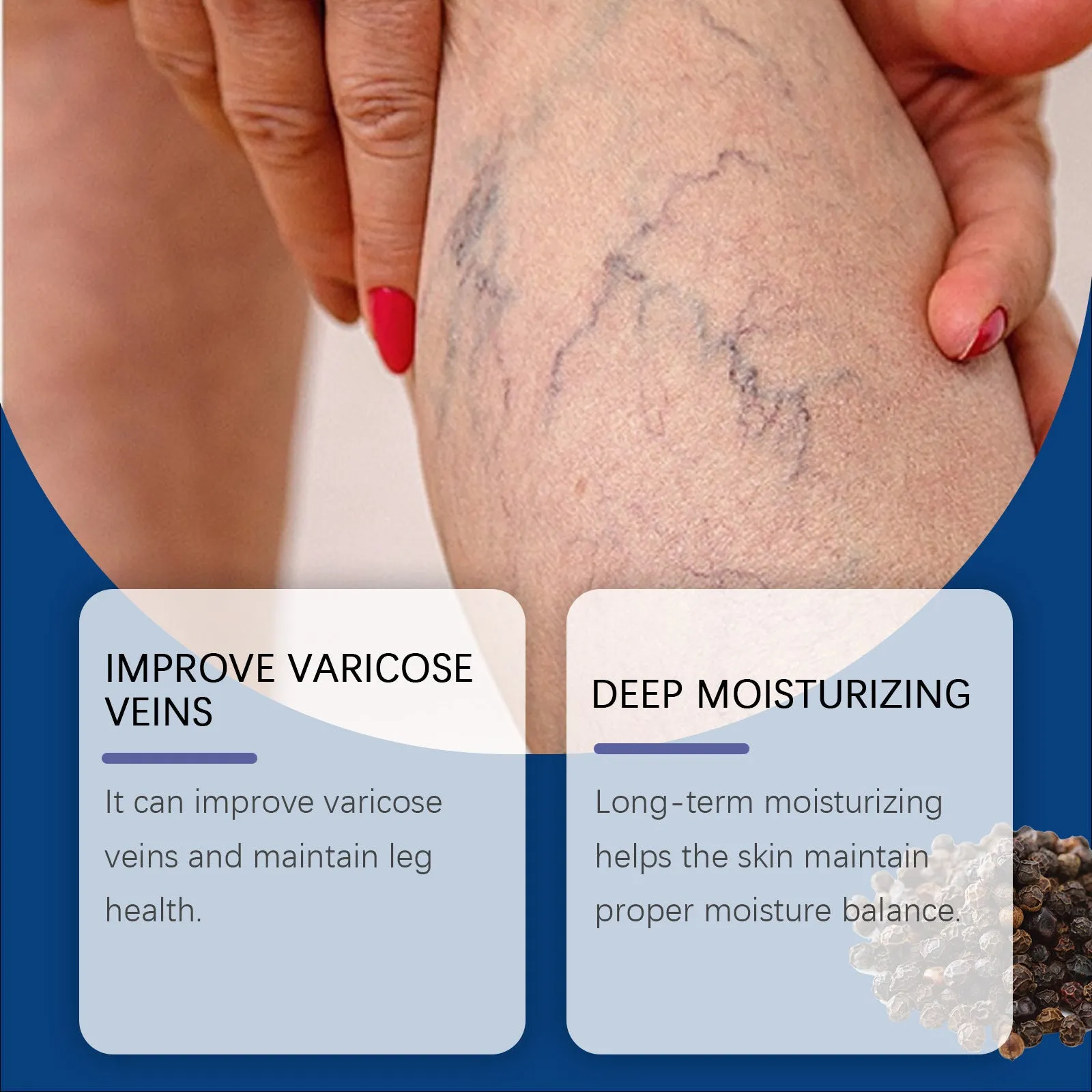 30ml bottle of leg care spray for daily massage with menthol, ginger, and horse chestnut.