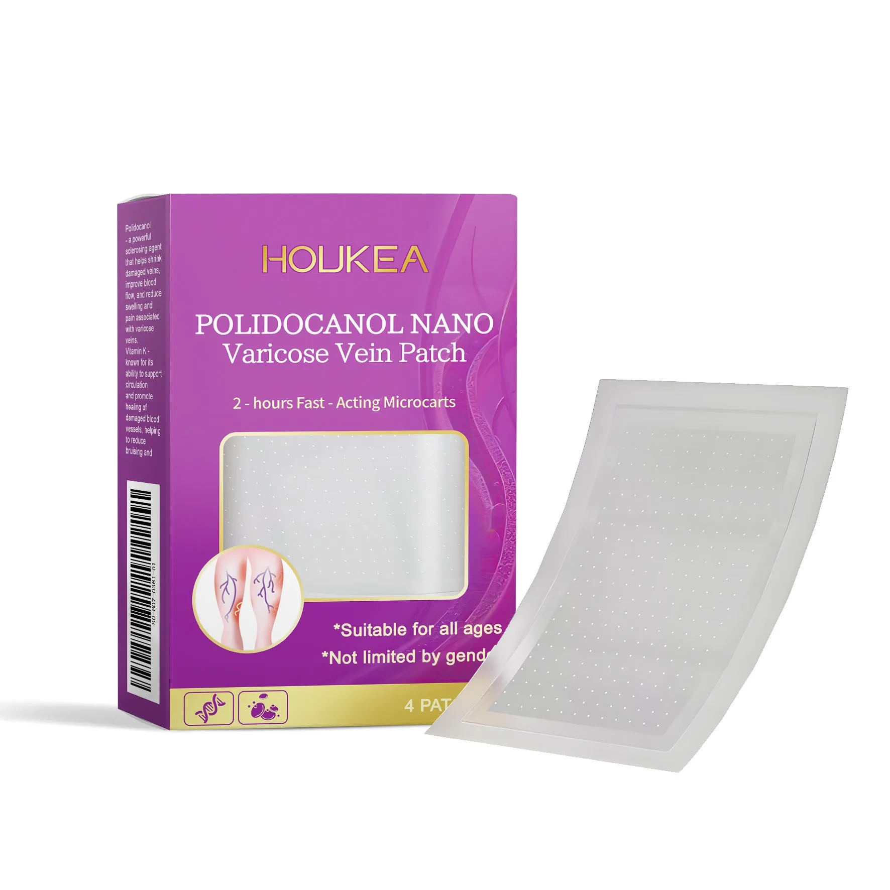 Pack of 4 micro needle patches with Moxa Leaf, Ginger Root, and Polyoctanol.