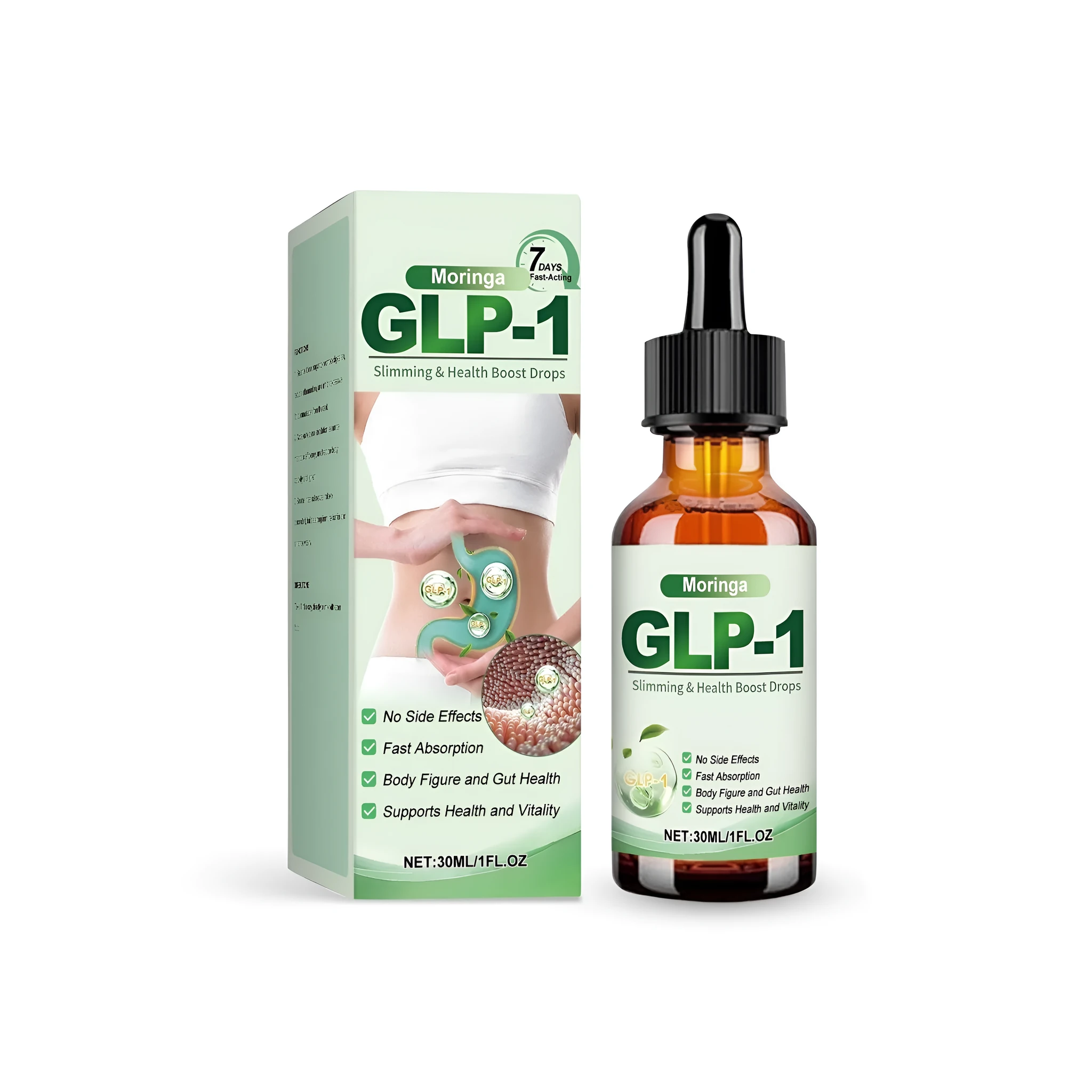 30ml bottle of Slimming Health Boost Drops with natural ingredients and dropper