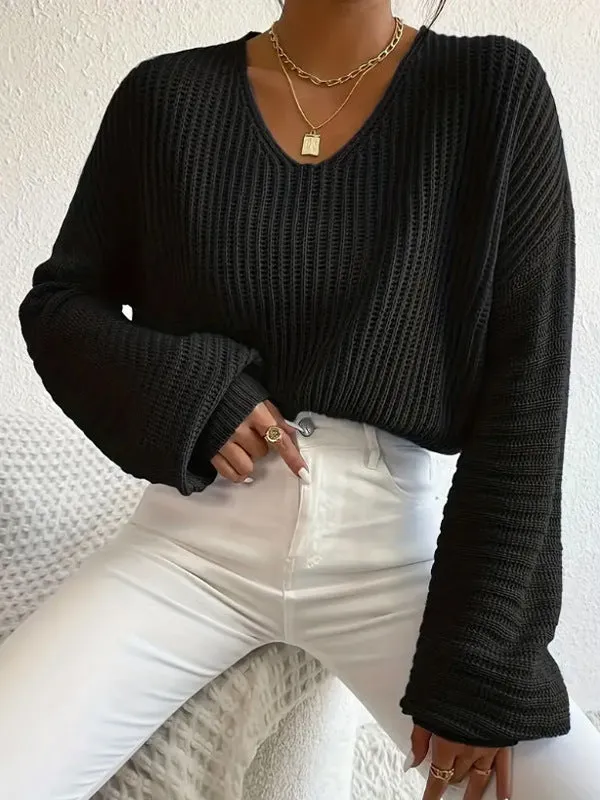 Solid colour long sleeve women's pullover top in a loose casual fit