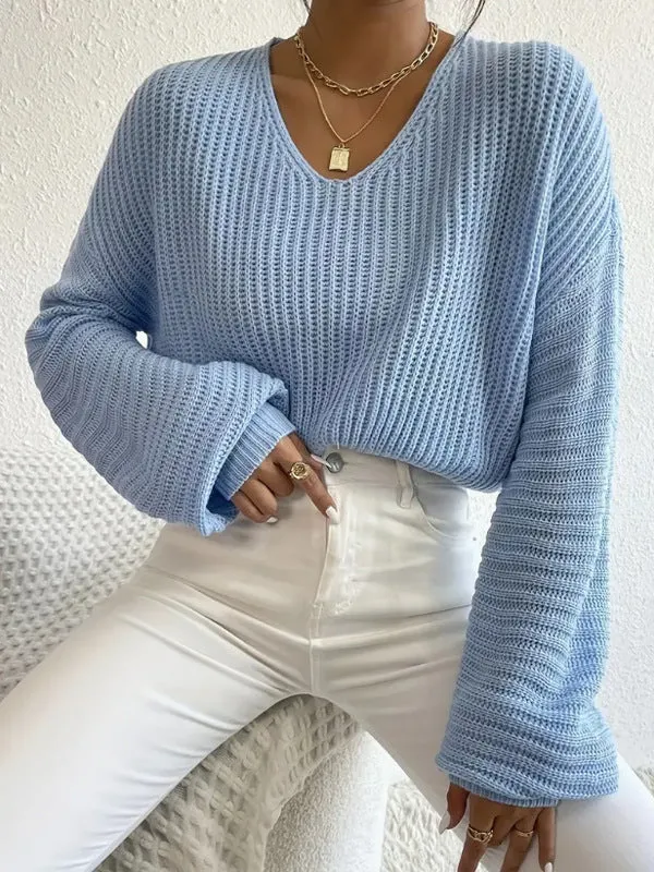 Solid colour long sleeve women's pullover top in a loose casual fit
