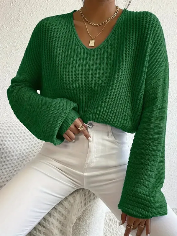 Solid colour long sleeve women's pullover top in a loose casual fit