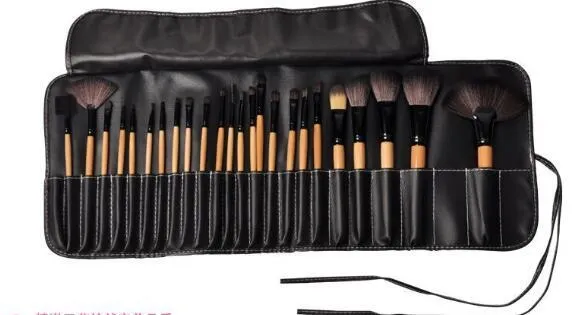 24 professional makeup brushes with wooden handles in PU gift bag