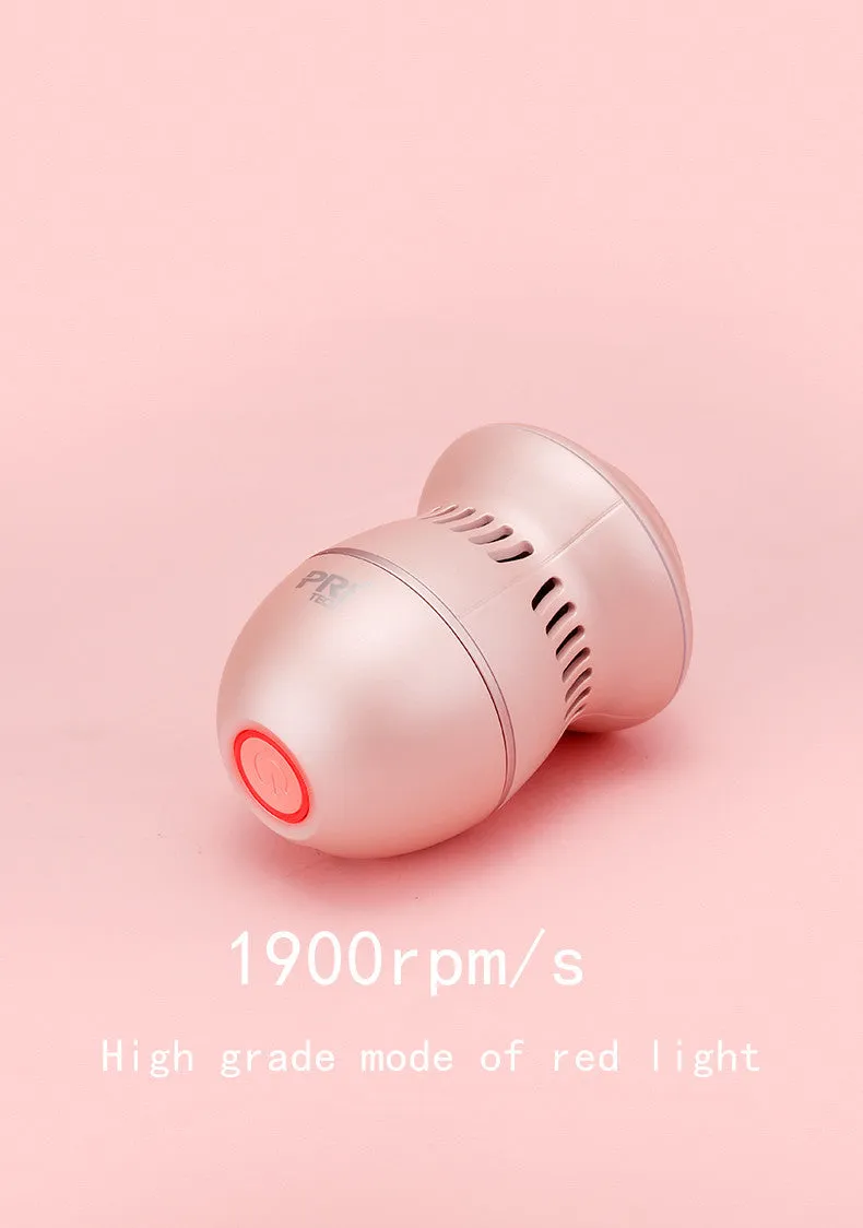 Beige and white electric foot file grinder with USB cable and two diamond grinding heads on a plain background