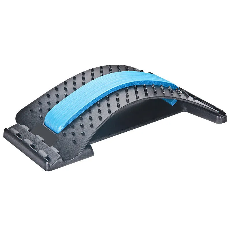 Black back massager and lumbar stretcher with visible acupuncture pins and magnetic points on a white background.